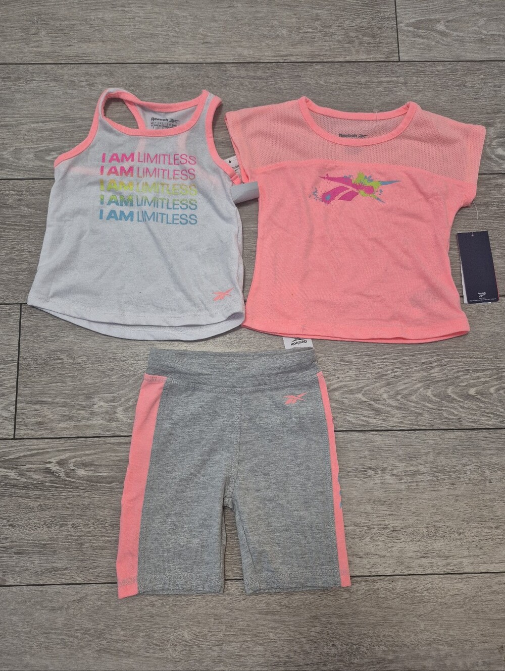 Reebok Toddler Girls 3 Piece Shorts Outfit Set "I AM LIMITLESS". 24Months